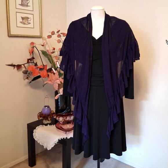 VTG NEW NOA NOA 100% Cotton Triangle Classic Luxury Purple Ruffle Cardigan Scarf - Picture 2 of 9